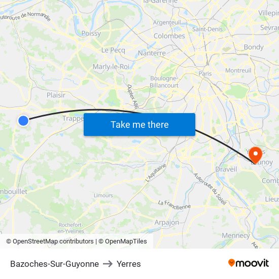 Bazoches-Sur-Guyonne to Yerres map