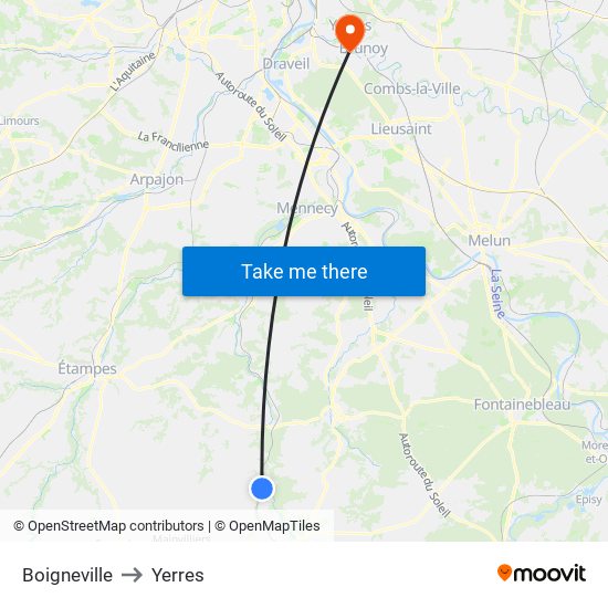 Boigneville to Yerres map