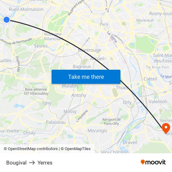 Bougival to Yerres map