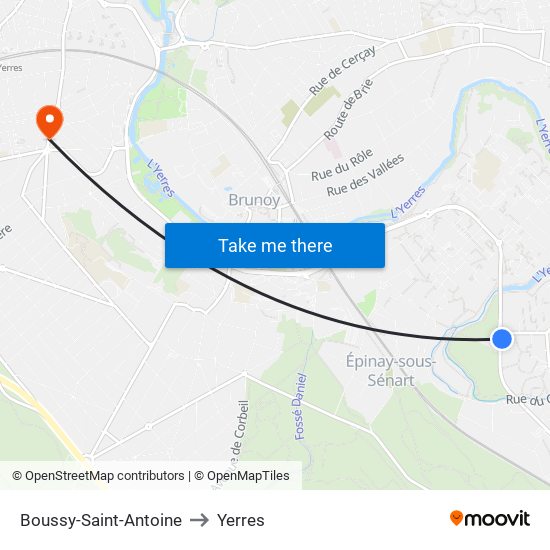 Boussy-Saint-Antoine to Yerres map