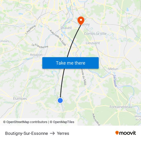 Boutigny-Sur-Essonne to Yerres map