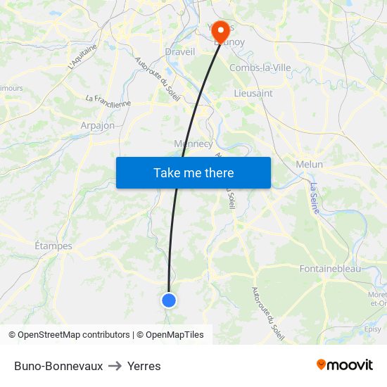 Buno-Bonnevaux to Yerres map