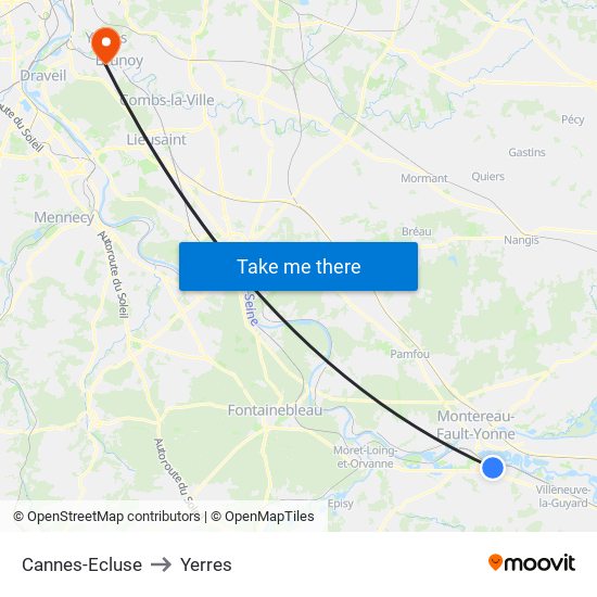 Cannes-Ecluse to Yerres map