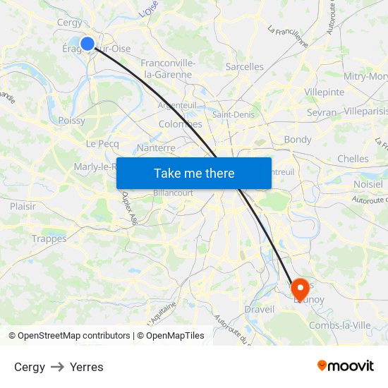 Cergy to Yerres map