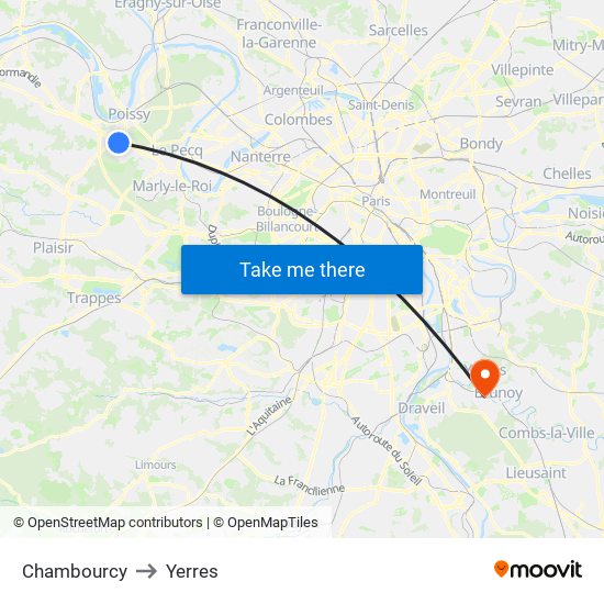 Chambourcy to Yerres map