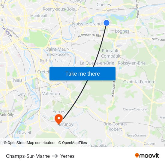 Champs-Sur-Marne to Yerres map