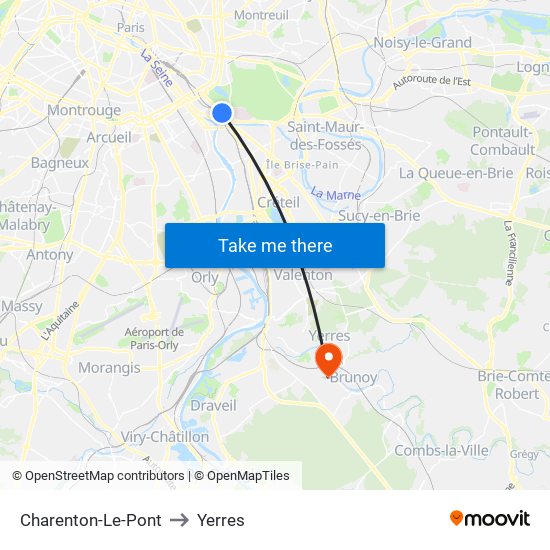 Charenton-Le-Pont to Yerres map