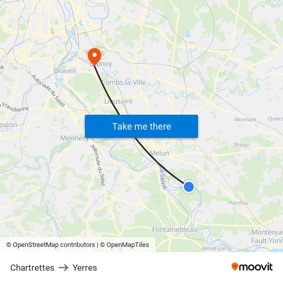 Chartrettes to Yerres map