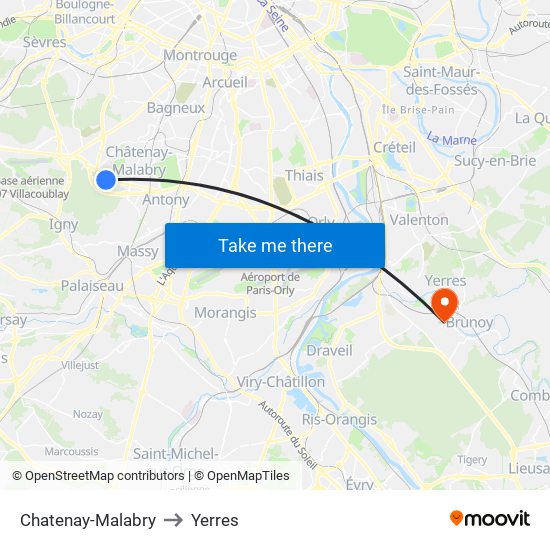 Chatenay-Malabry to Yerres map