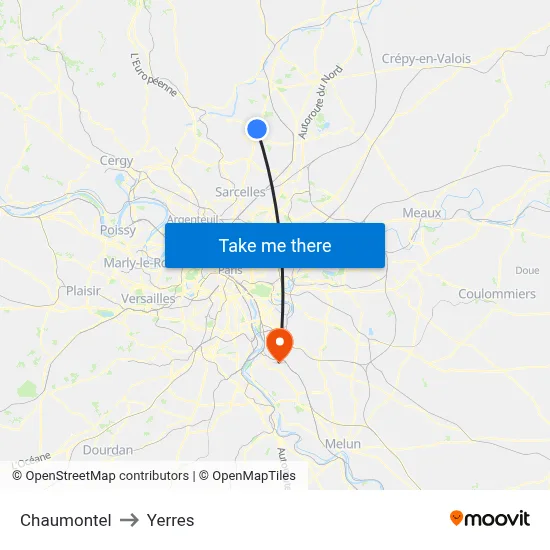 Chaumontel to Yerres map