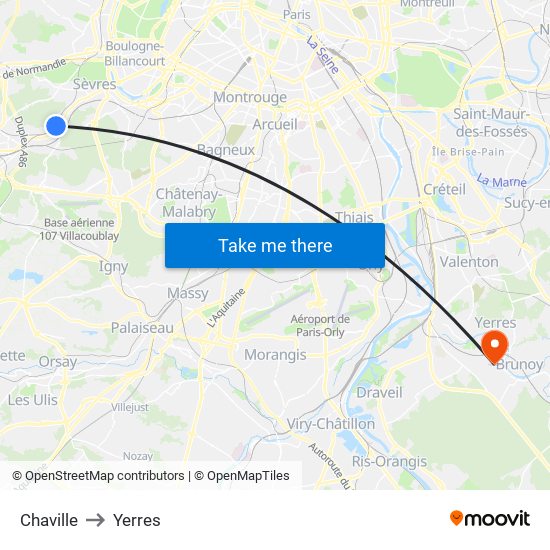 Chaville to Yerres map