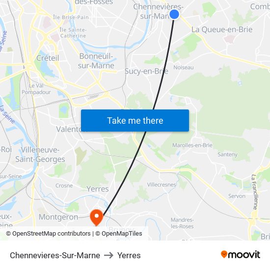 Chennevieres-Sur-Marne to Yerres map