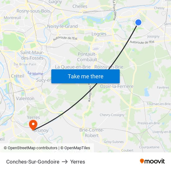 Conches-Sur-Gondoire to Yerres map