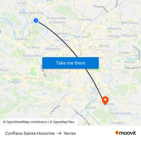 Conflans-Sainte-Honorine to Yerres map