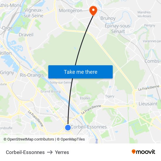 Corbeil-Essonnes to Yerres map