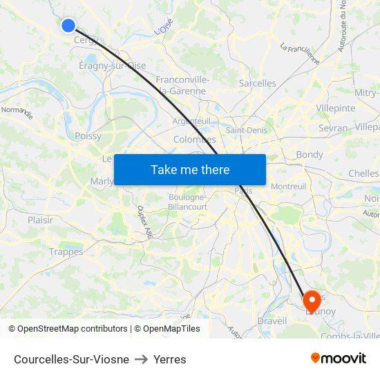 Courcelles-Sur-Viosne to Yerres map