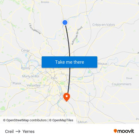 Creil to Yerres map