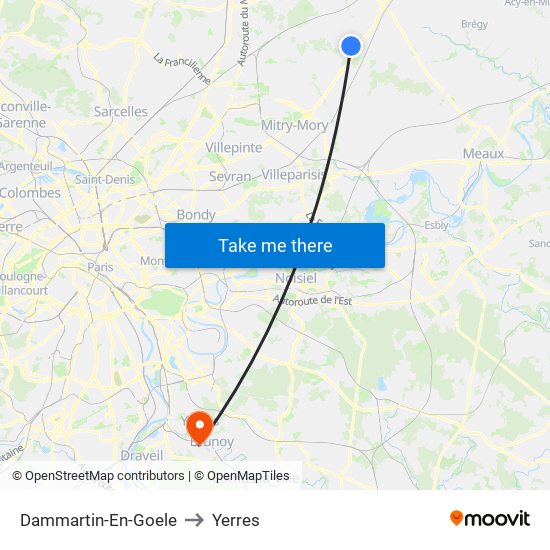 Dammartin-En-Goele to Yerres map