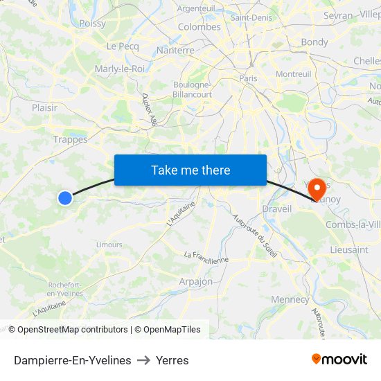 Dampierre-En-Yvelines to Yerres map