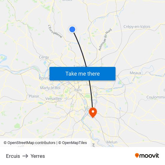 Ercuis to Yerres map