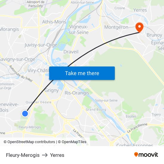Fleury-Merogis to Yerres map