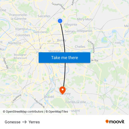 Gonesse to Yerres map