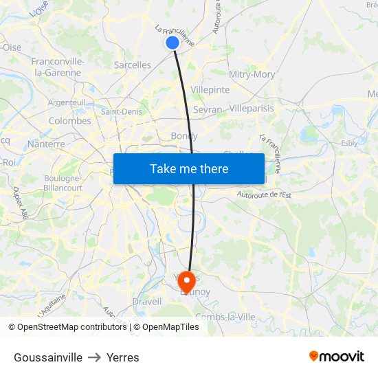 Goussainville to Yerres map