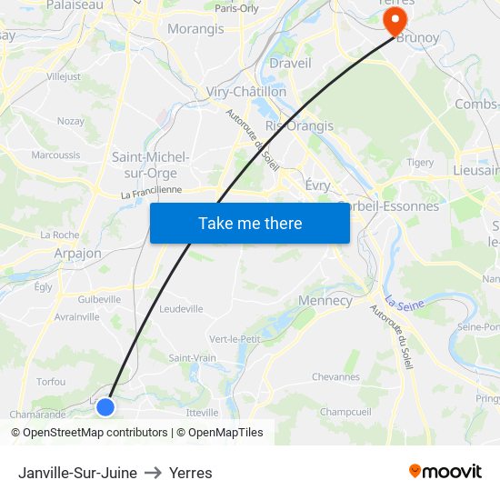 Janville-Sur-Juine to Yerres map