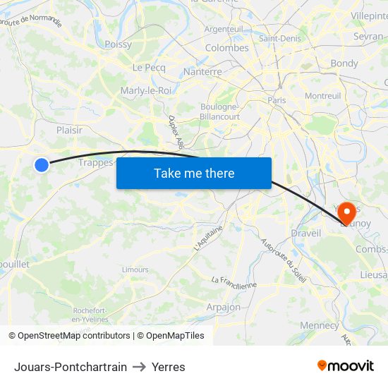 Jouars-Pontchartrain to Yerres map