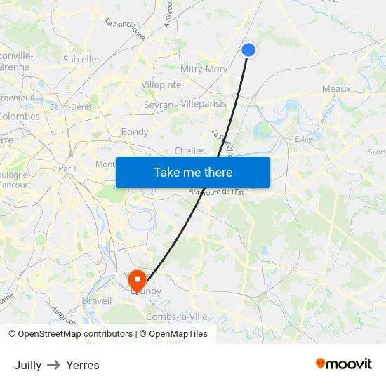 Juilly to Yerres map