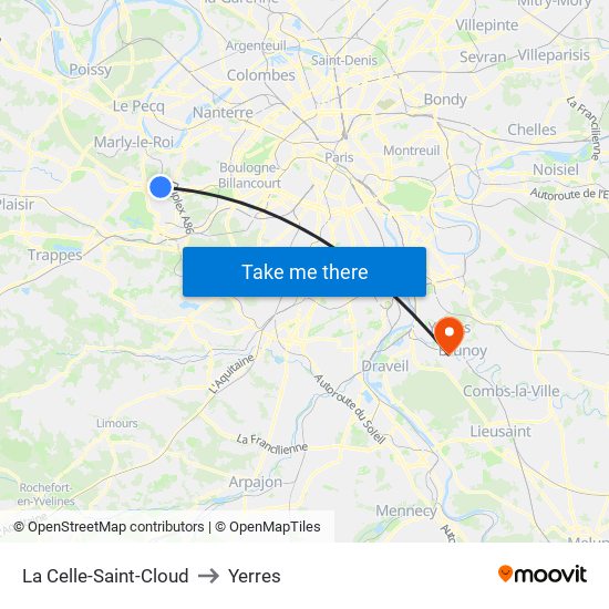 La Celle-Saint-Cloud to Yerres map