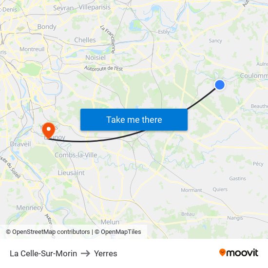 La Celle-Sur-Morin to Yerres map