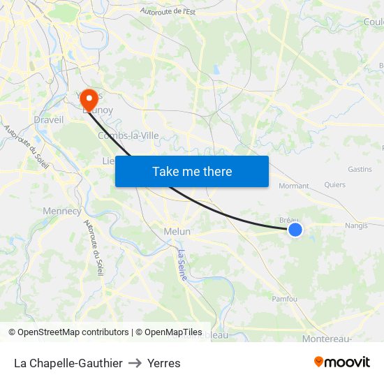 La Chapelle-Gauthier to Yerres map