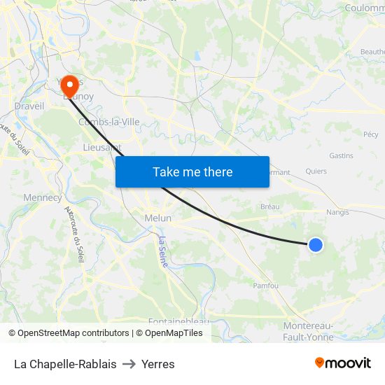 La Chapelle-Rablais to Yerres map