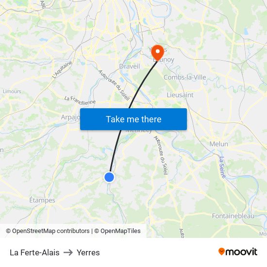 La Ferte-Alais to Yerres map