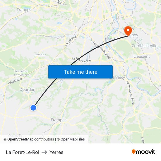 La Foret-Le-Roi to Yerres map