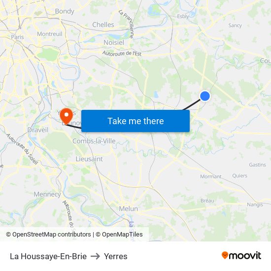 La Houssaye-En-Brie to Yerres map