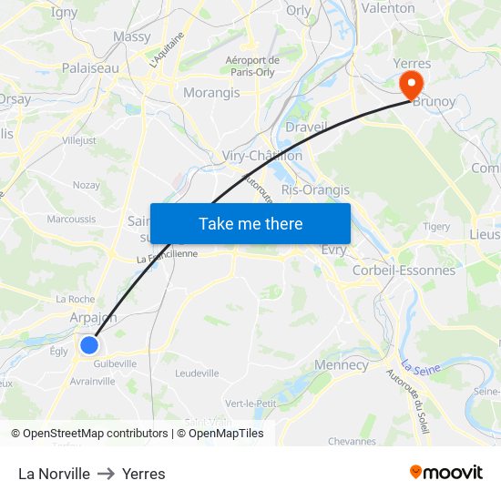 La Norville to Yerres map