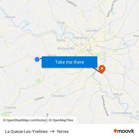 La Queue-Les-Yvelines to Yerres map