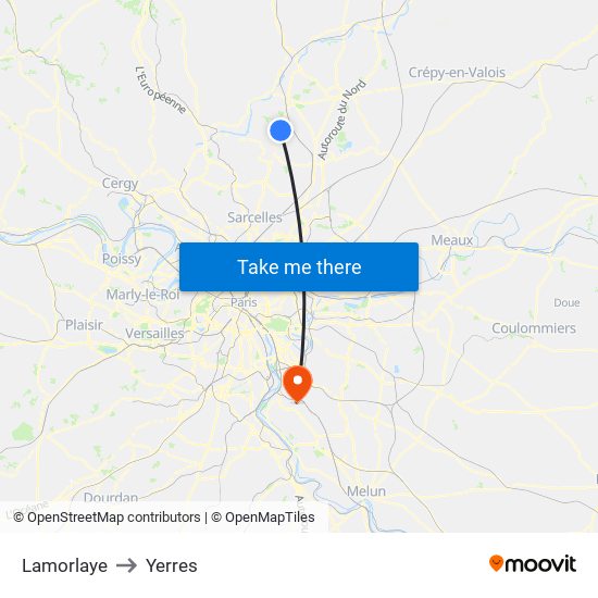 Lamorlaye to Yerres map