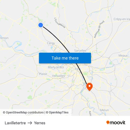 Lavilletertre to Yerres map