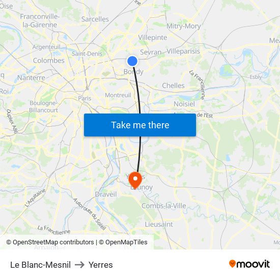 Le Blanc-Mesnil to Yerres map