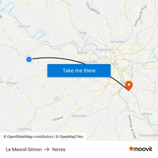 Le Mesnil-Simon to Yerres map
