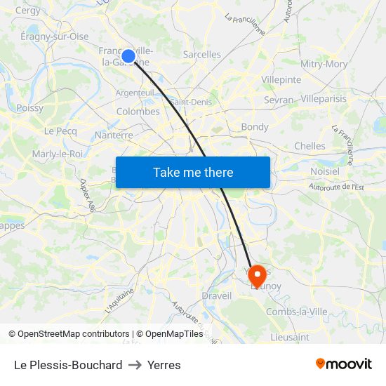 Le Plessis-Bouchard to Yerres map