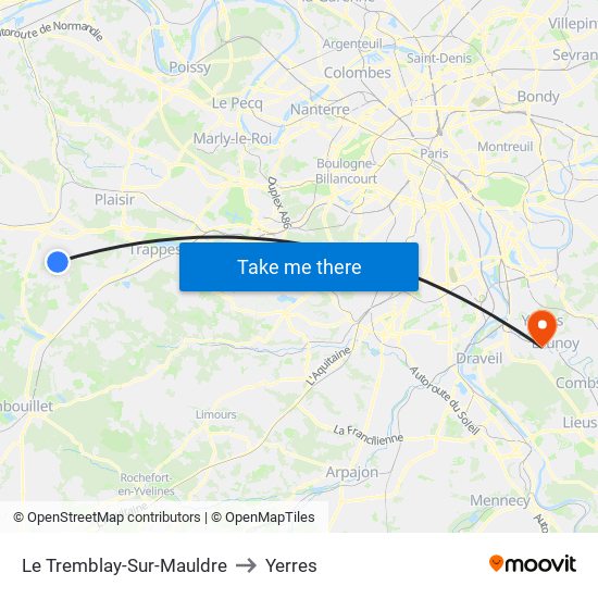 Le Tremblay-Sur-Mauldre to Yerres map