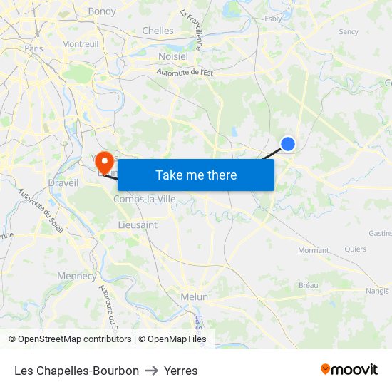 Les Chapelles-Bourbon to Yerres map