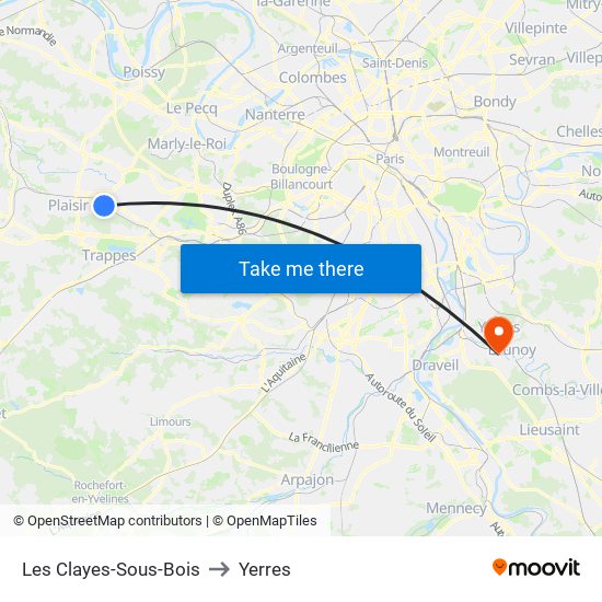 Les Clayes-Sous-Bois to Yerres map