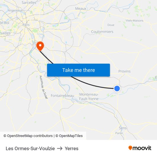 Les Ormes-Sur-Voulzie to Yerres map
