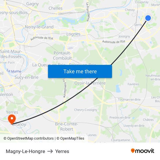 Magny-Le-Hongre to Yerres map