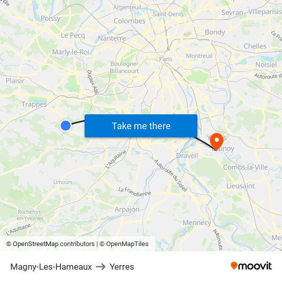 Magny-Les-Hameaux to Yerres map